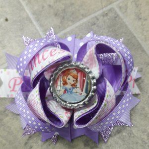 Girls Purple Sparkly Bottle Cap Boutique 4.5" Character Princess Hair Bow